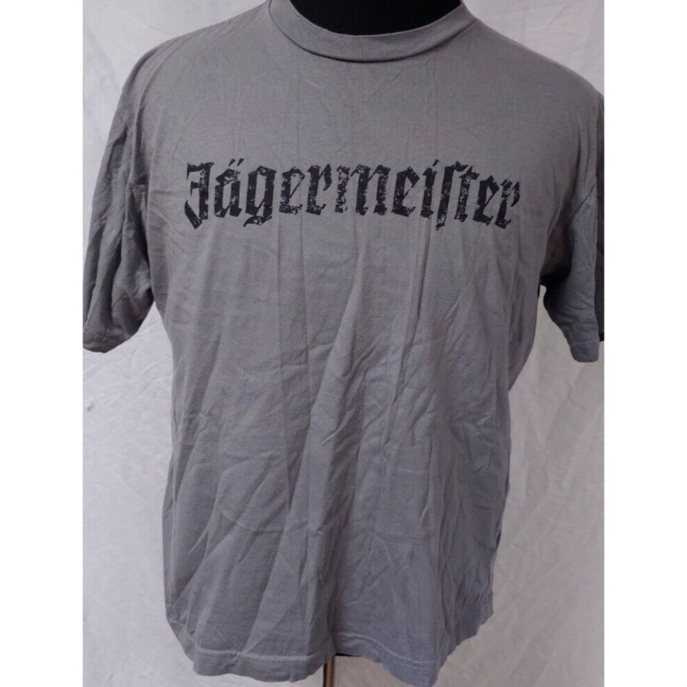Jägermeister Mens Large Grey Spellout Distressed Deer Head Cross Tee Shirt